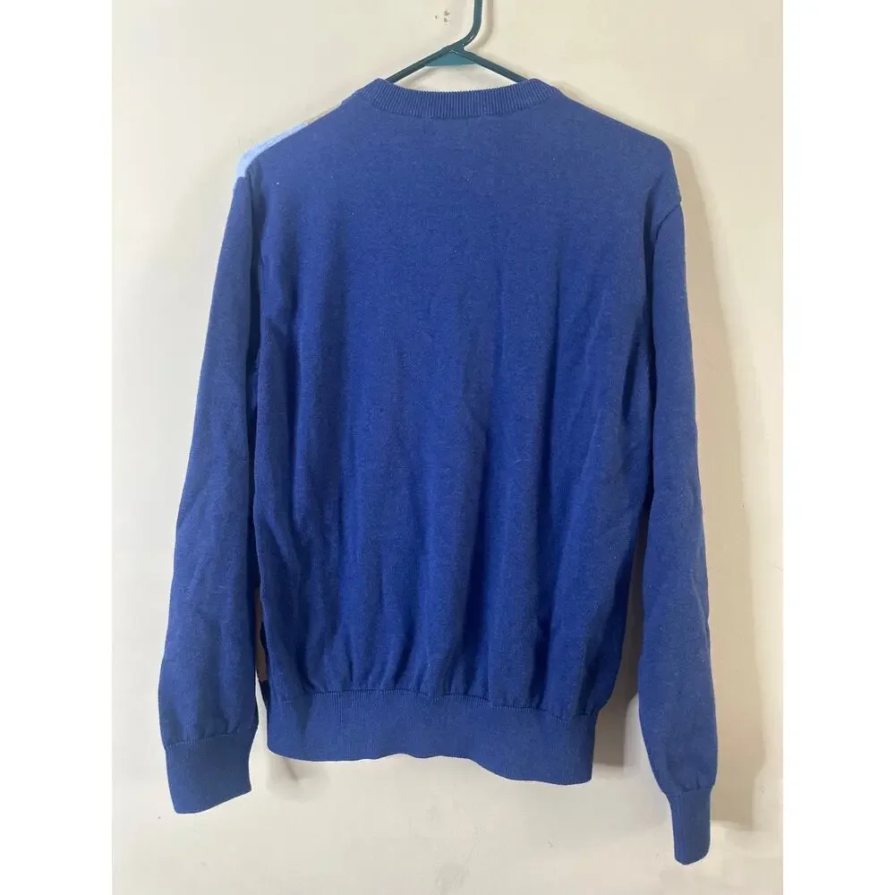 ALEX CANNON Cotton Knit Pull-over Sweater 10 M Navy Blue Brown Geometric Pattern